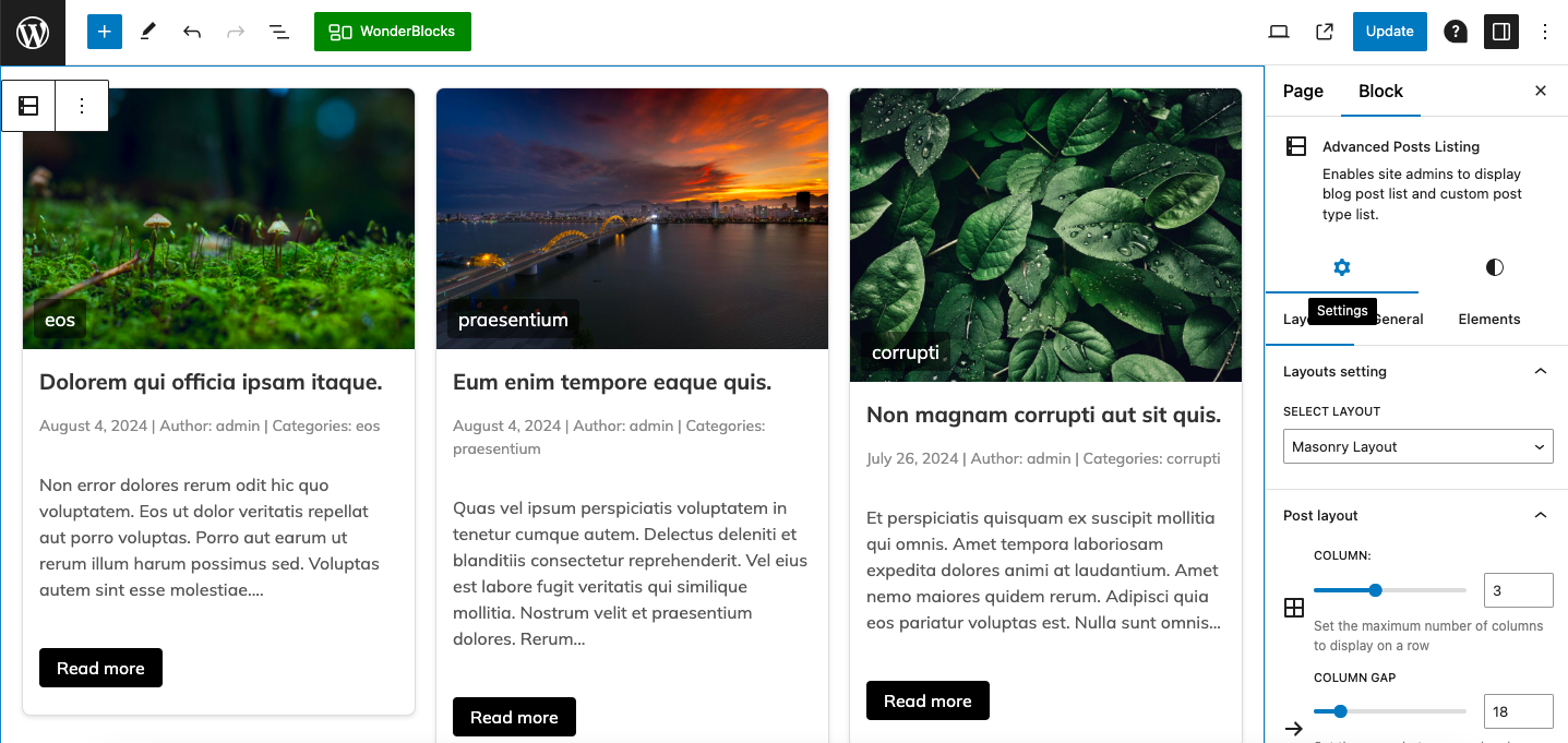 Pagination settings in the backend