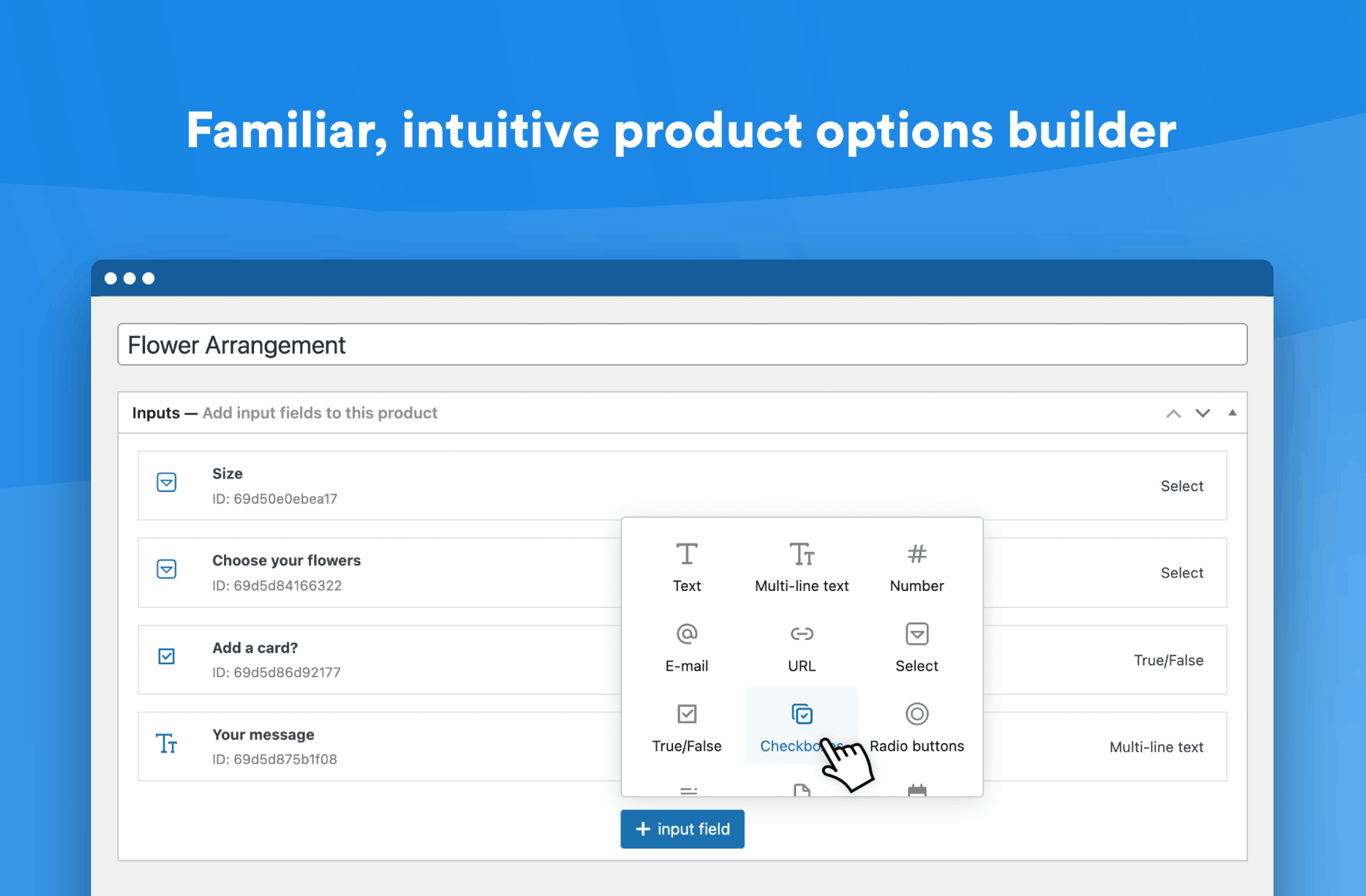 Intuitive, lightweight Product Options Builder