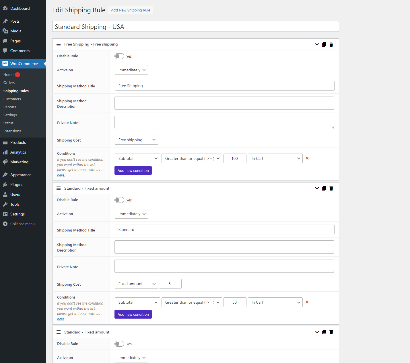 Shipping Rule Settings