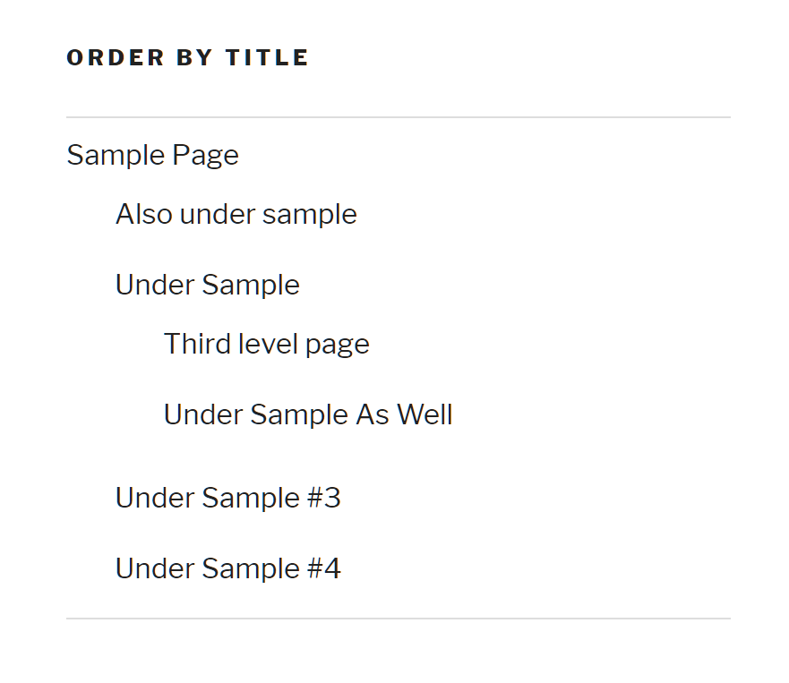 Example of a page menu using the 2017 theme and default styles.
