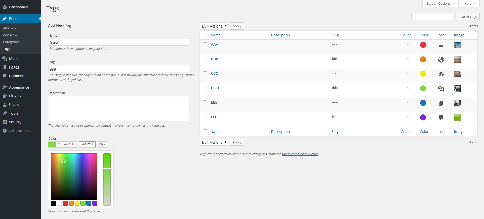 Select your color using the native WordPress color picker.