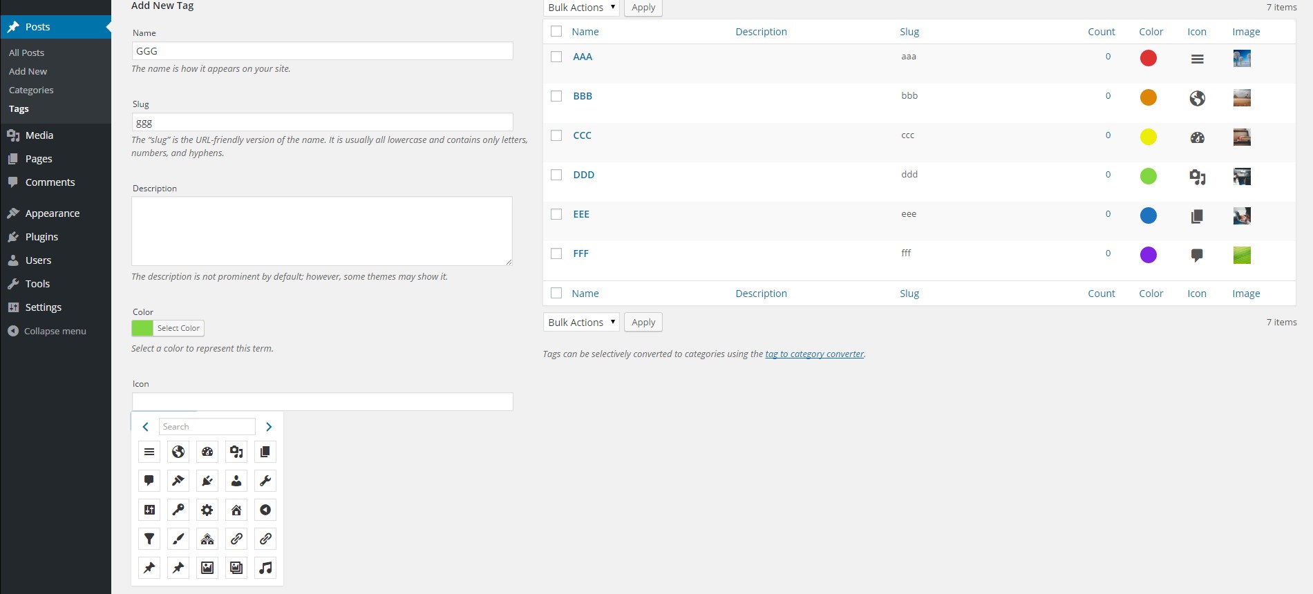 Select your icon using the slick dashicon picker.