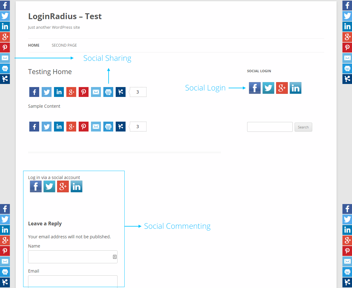 **Social Login, Social Sharing and Social Commenting**: This is an example of these three social tools. There are multiple themes and wide range of customizations available.