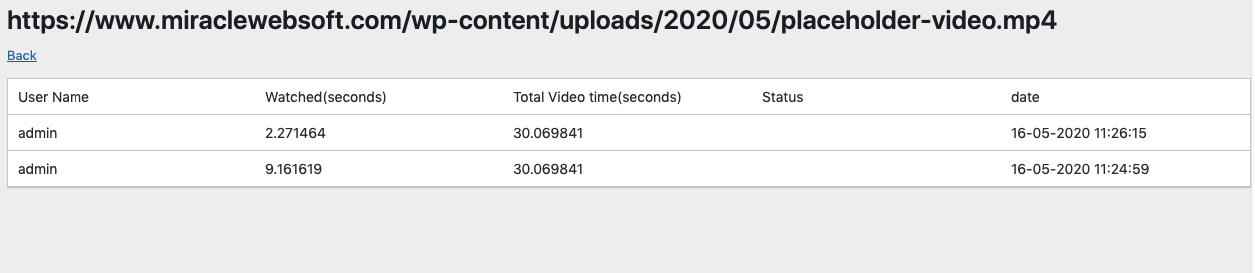 Video played tracking data