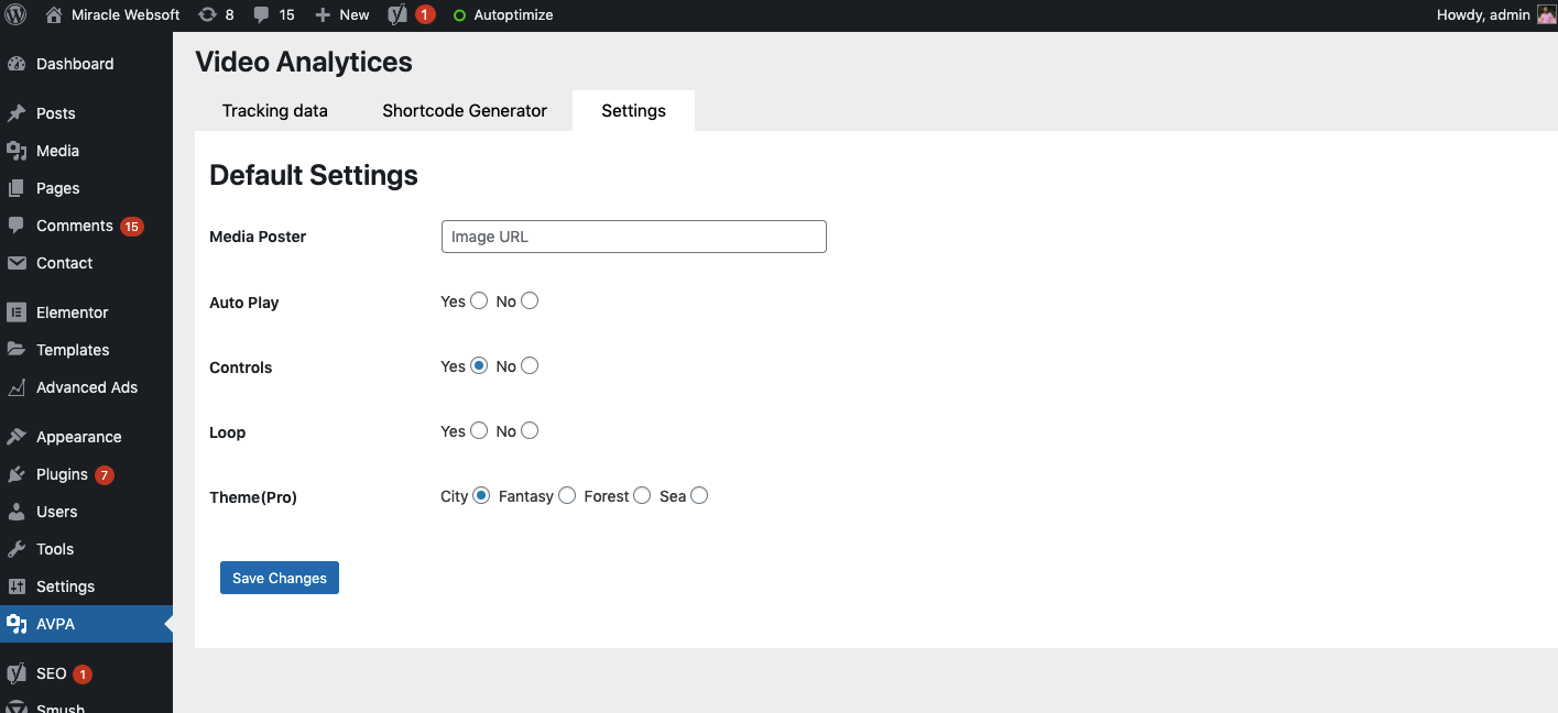 Video Settings page
