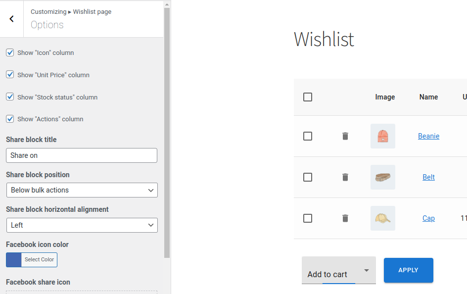 Customizer modifies Wishlist page