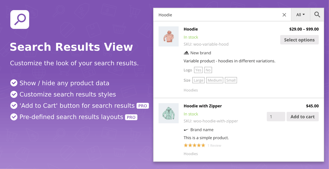 Plugin settings page. Search form options