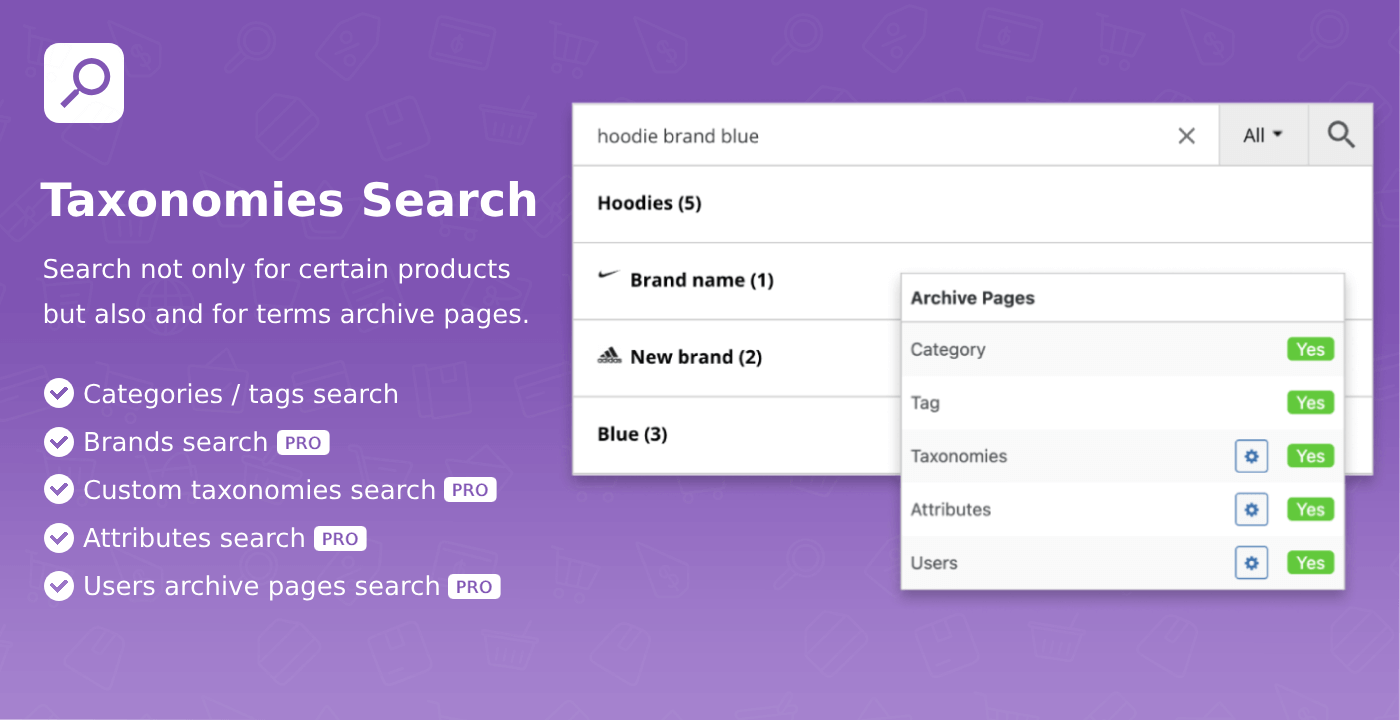 Plugin settings page. Search results options