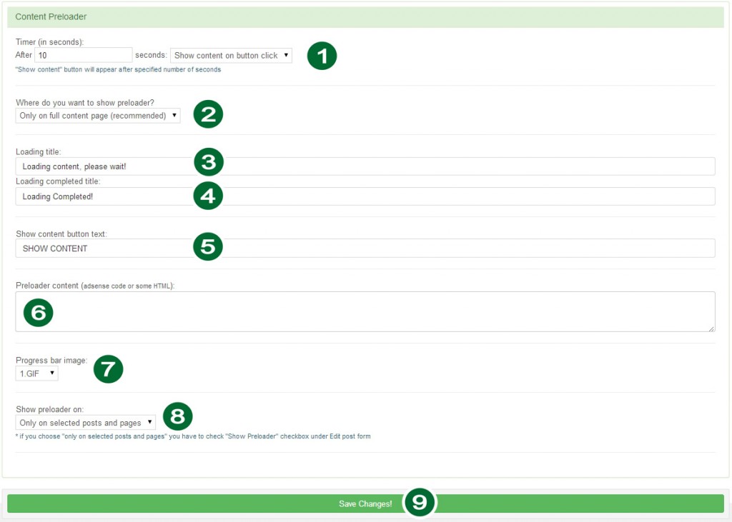 AdvertPreloader config page