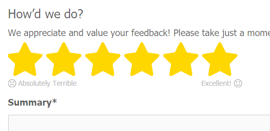 Front-end Example of 1-5 stars. Zero stars can be added as an option.