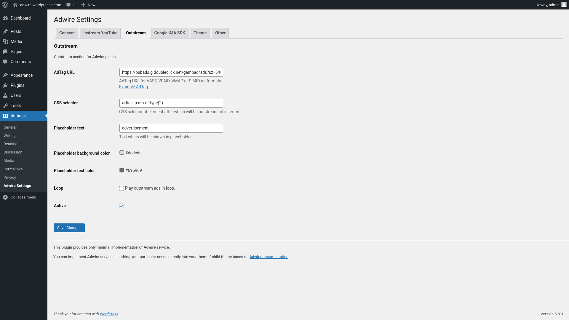 Admin page - tab 3.
