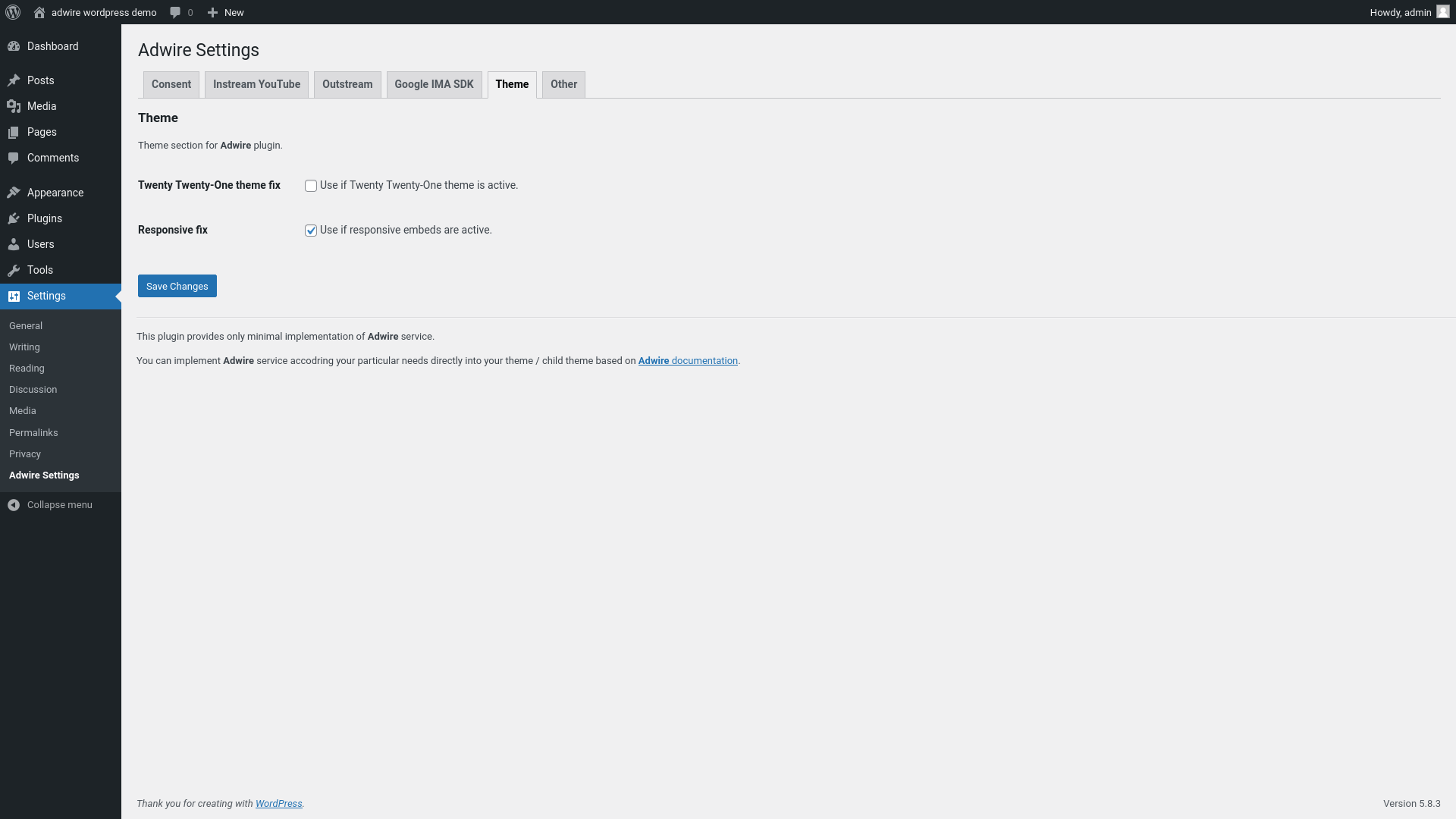 Admin page - tab 5.