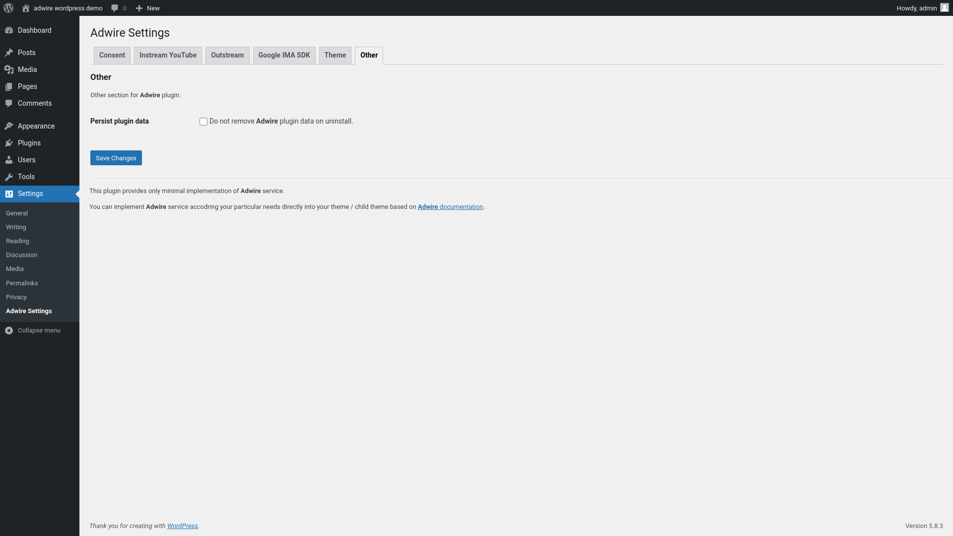 Admin page - tab 6.