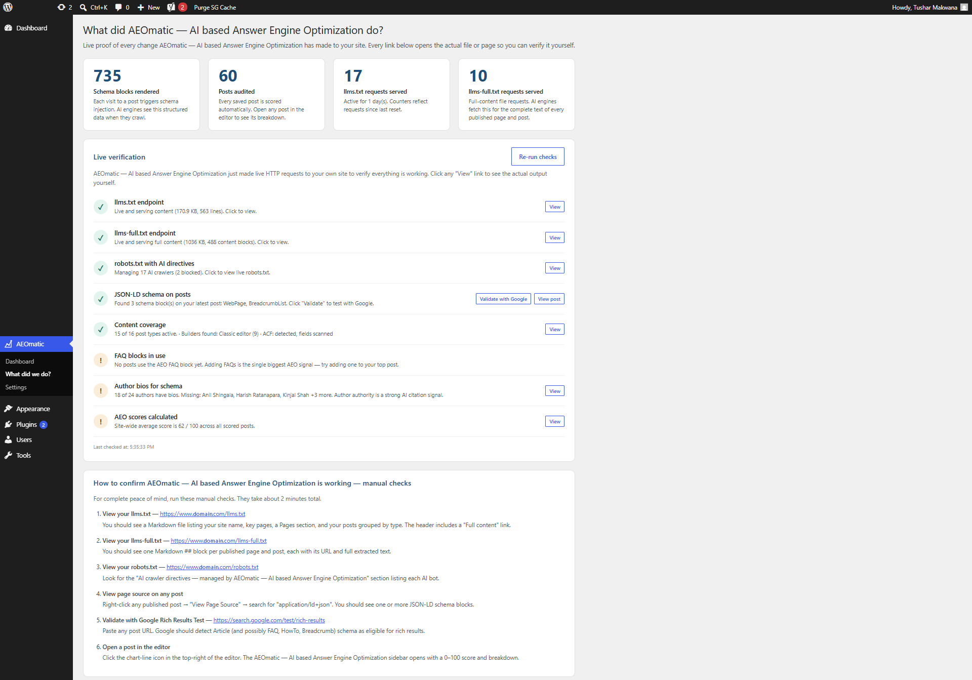 Visual schema editor in the Gutenberg sidebar — auto-populated fields, live JSON-LD preview, type confidence.