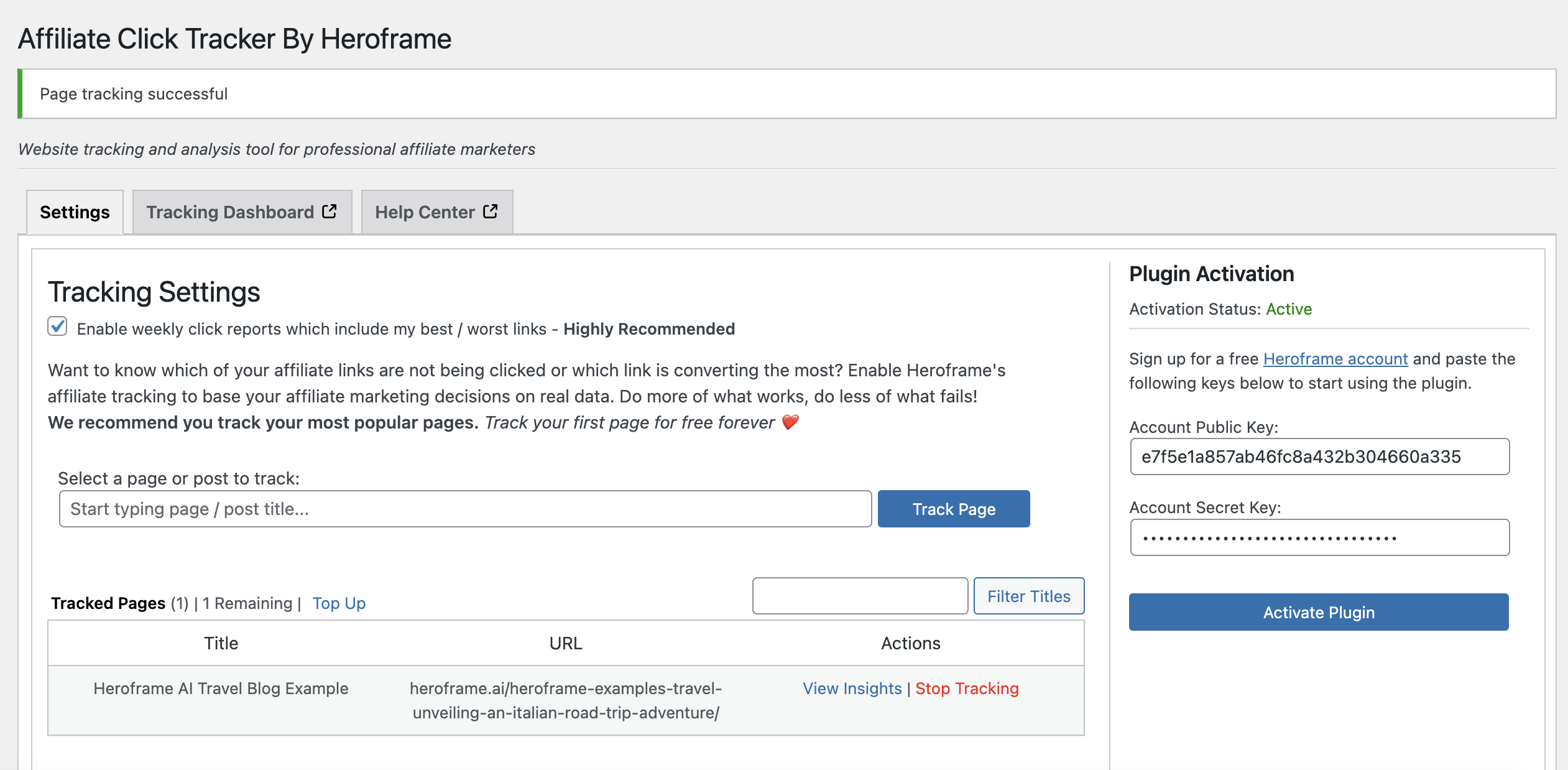 WordPress plugin settings