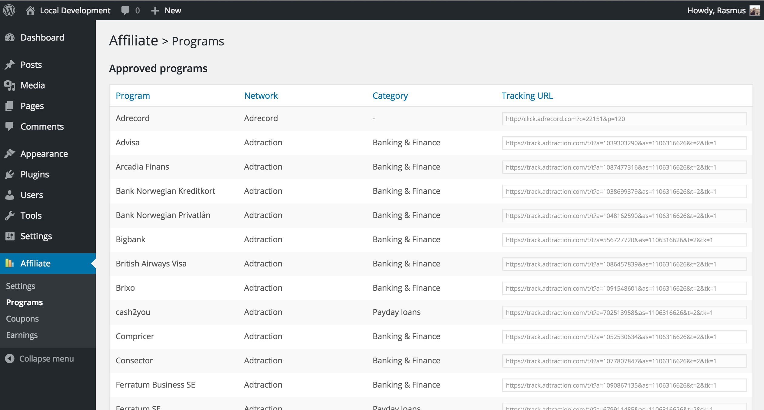 Quick access to all of your channel approved programs and affiliate links.