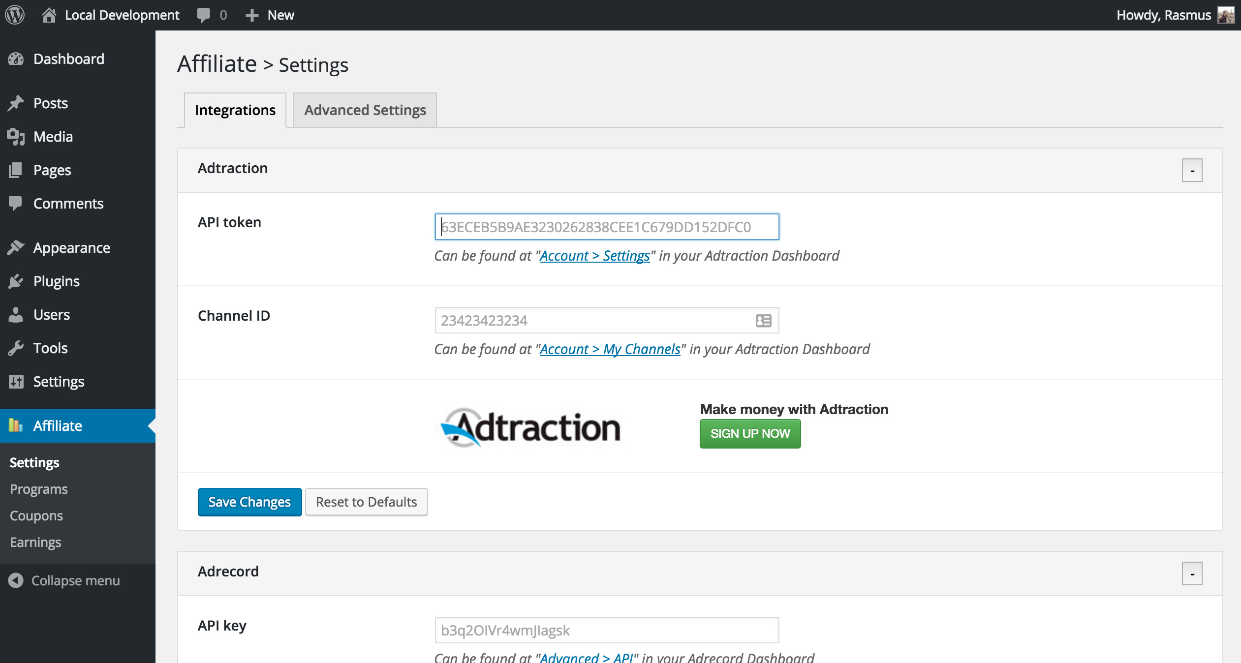 Connect to your affiliate networks with API tokens.