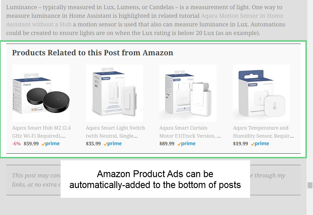 Amazon Product Ads can be automatically displayed on post pages