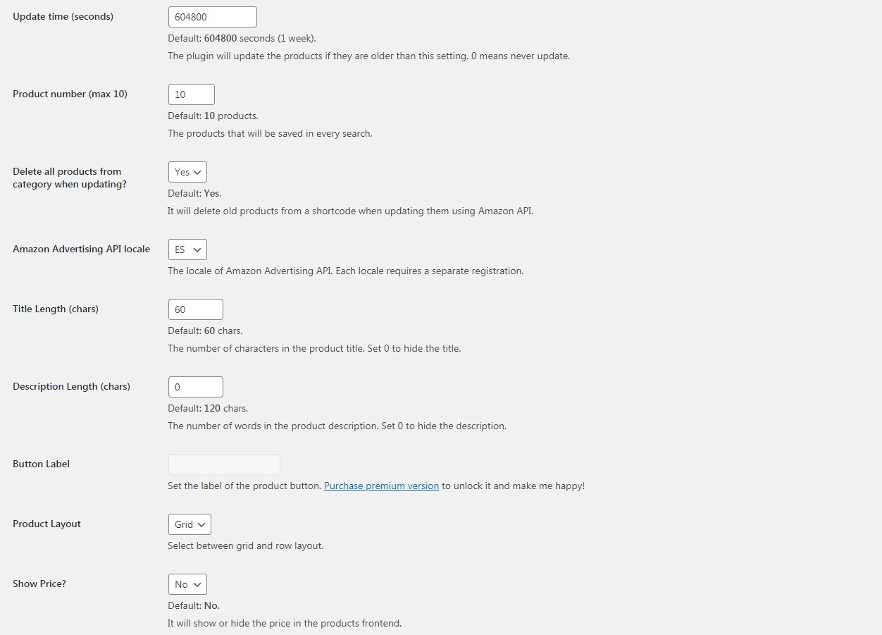 Plugin main settings.