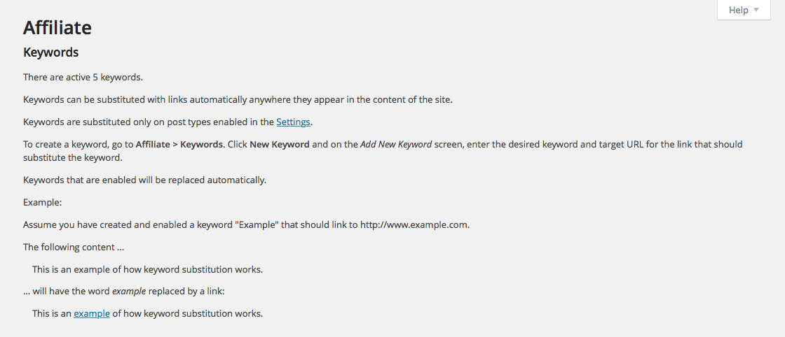 Explaining keywords.