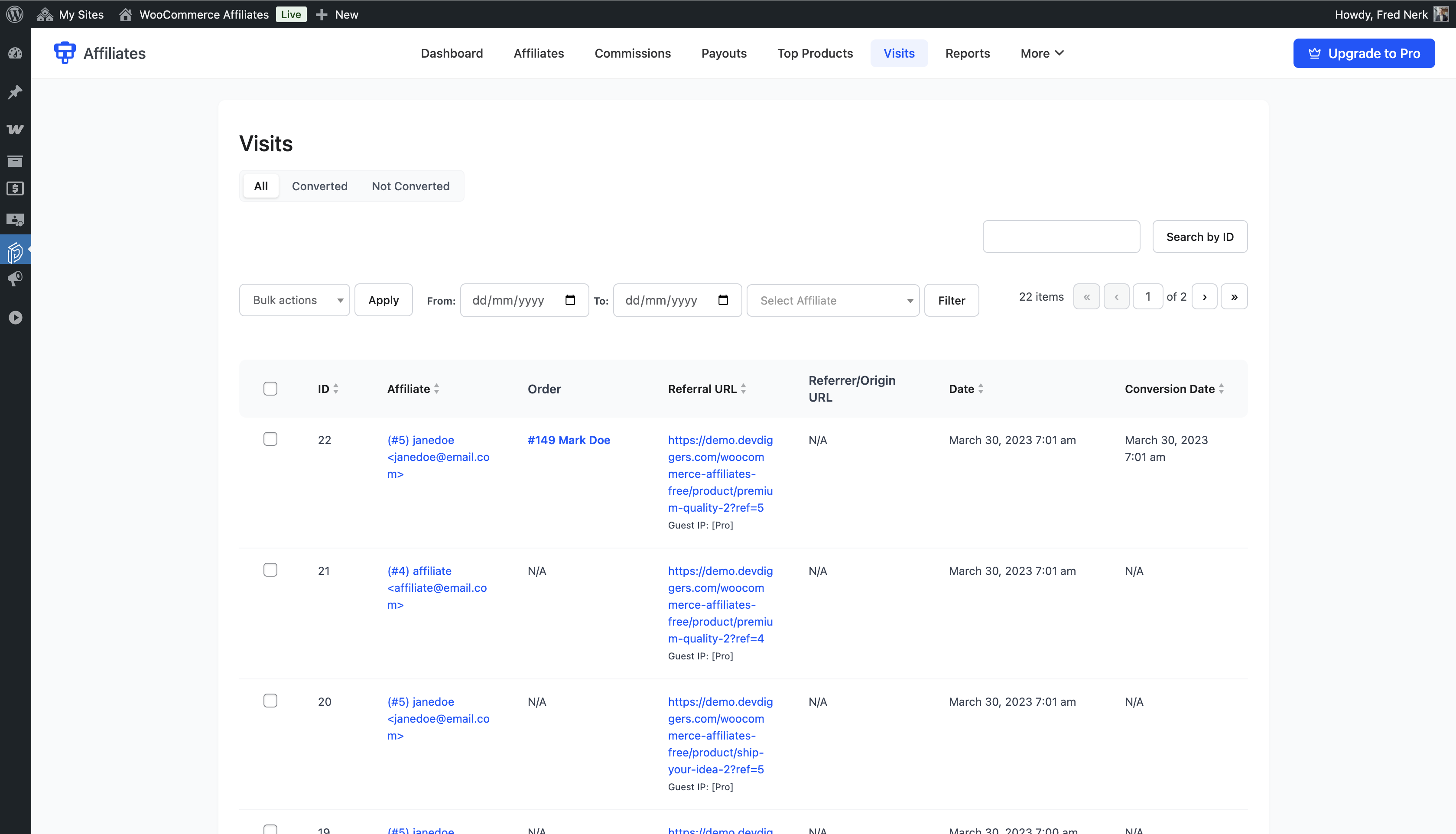 Affiliate top products list showing which products generated the most commission revenue