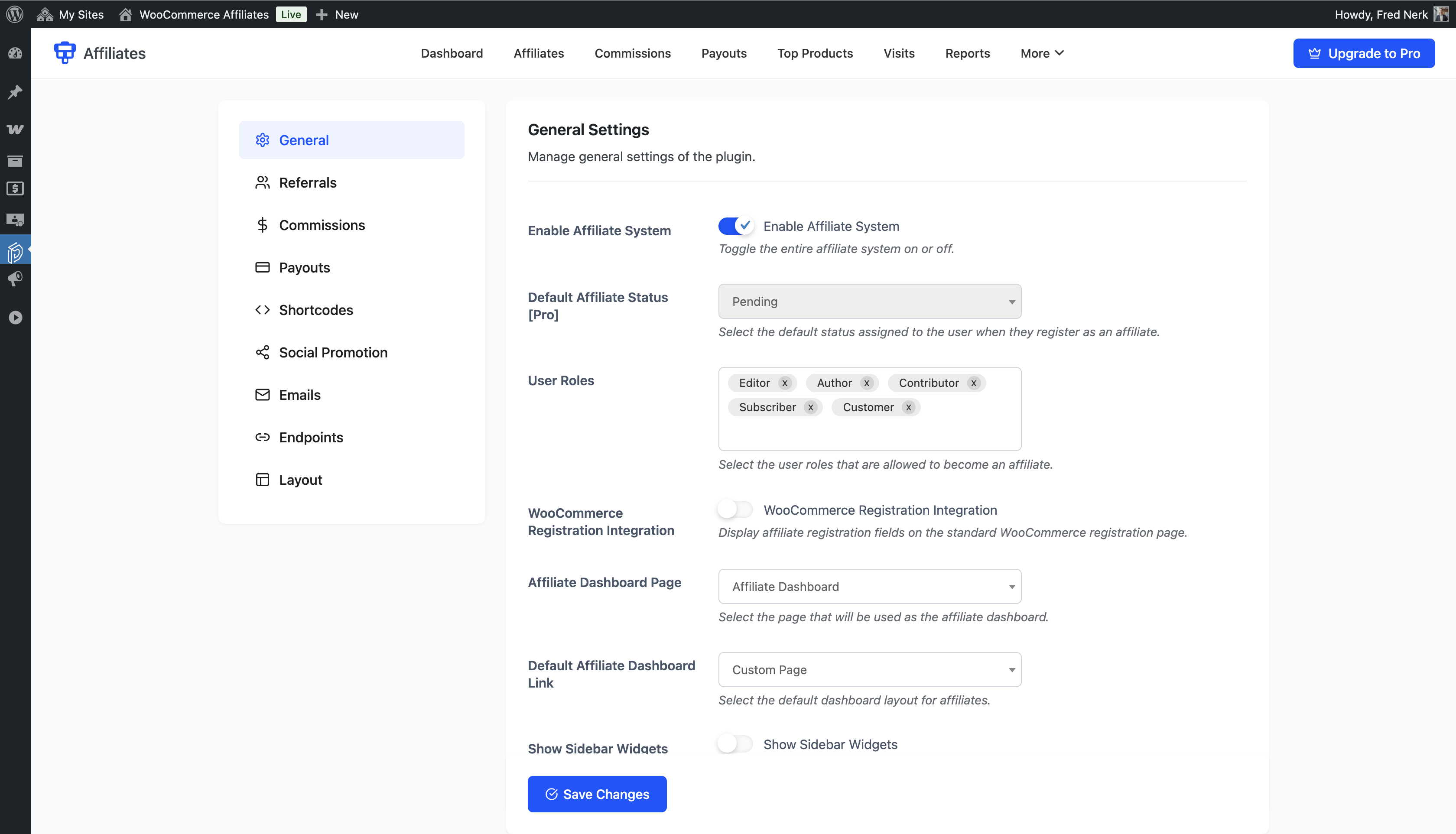 Affiliate registration and login page created using the provided shortcode