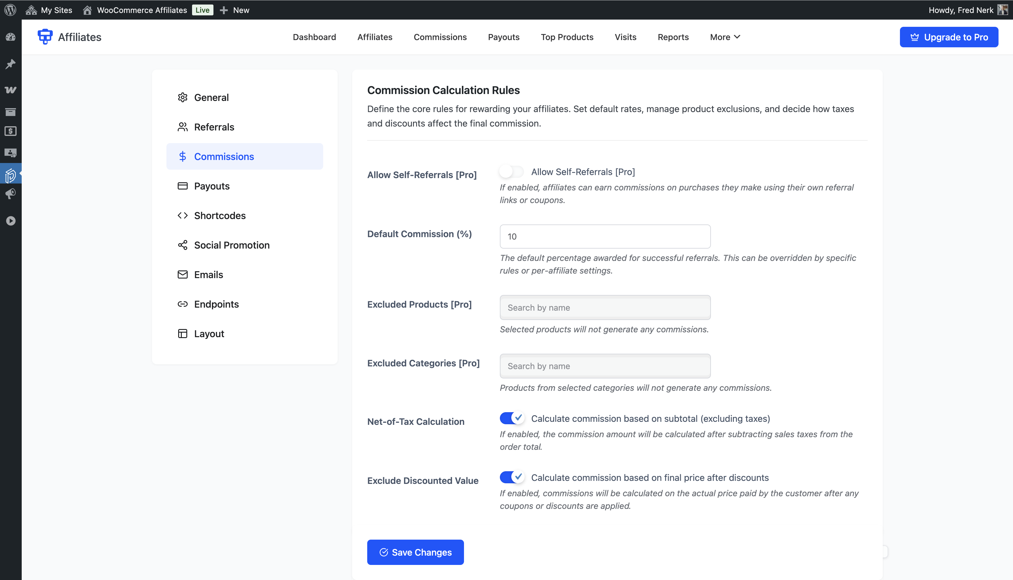Admin view affiliate page showing full profile details and commission history for one affiliate