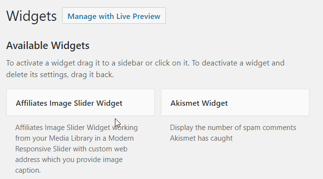 Affiliates Image Slider Widget add widget.