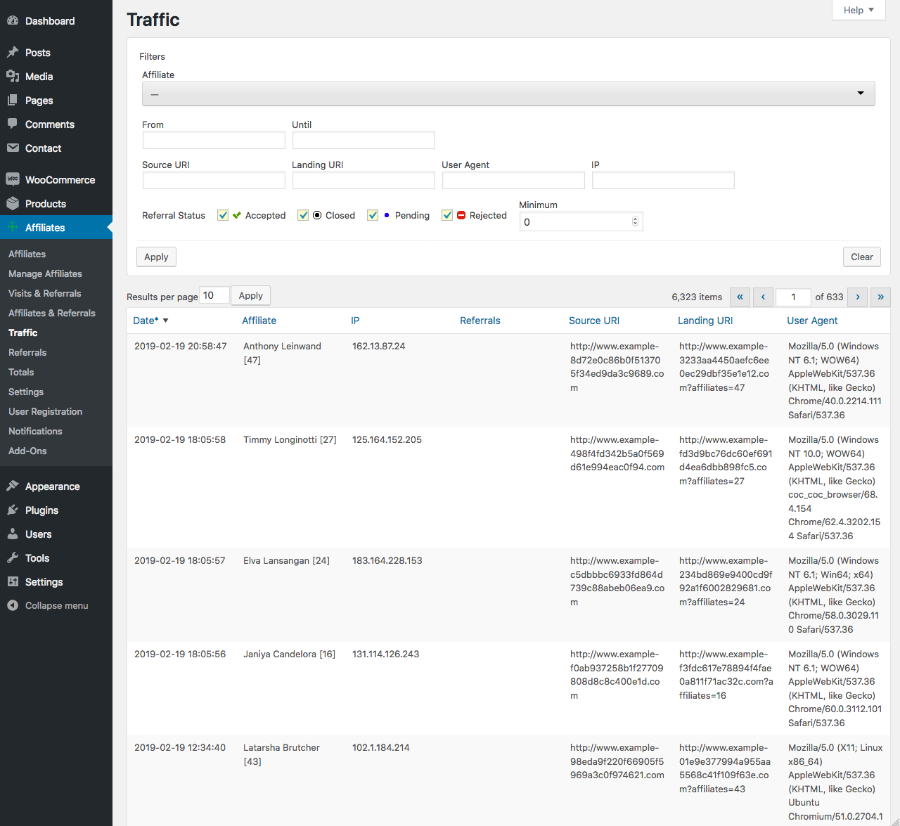 Affiliates Dashboard Profile - The affiliate's profile is part of the dashboard.