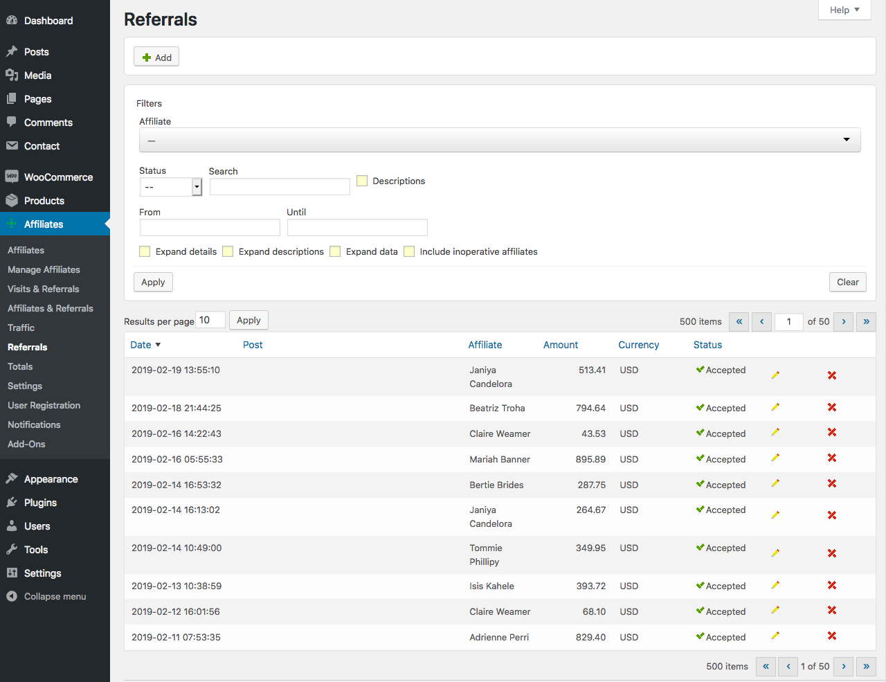 Affiliates Dashboard Login - The dashboard section allows affiliates to log in.