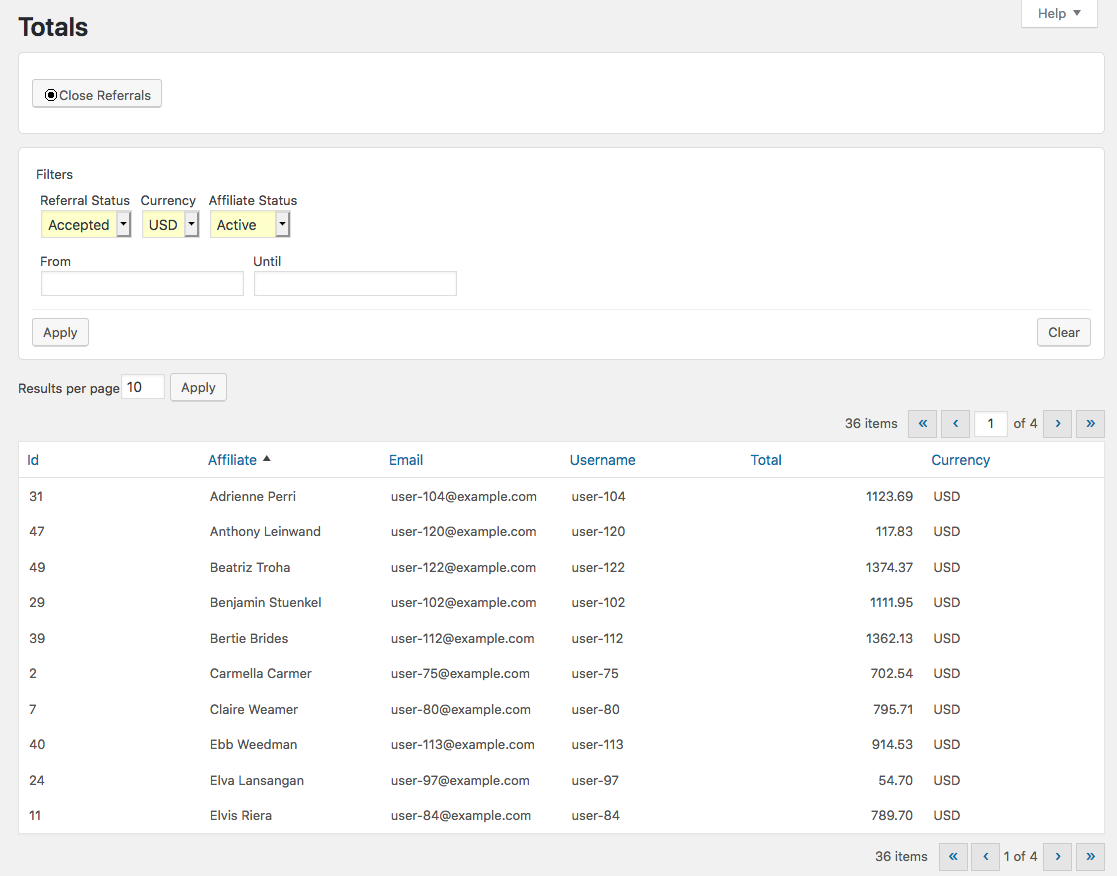 Affiliates Dashboard Registration - The registration dashboard section allows new affiliates to sign up.