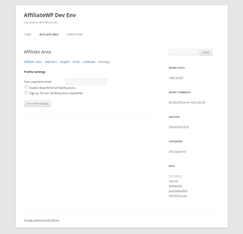 Newsletter Subscription checkbox on the Affiliate Settings Page