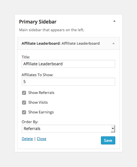 The affiliate leaderboard widget