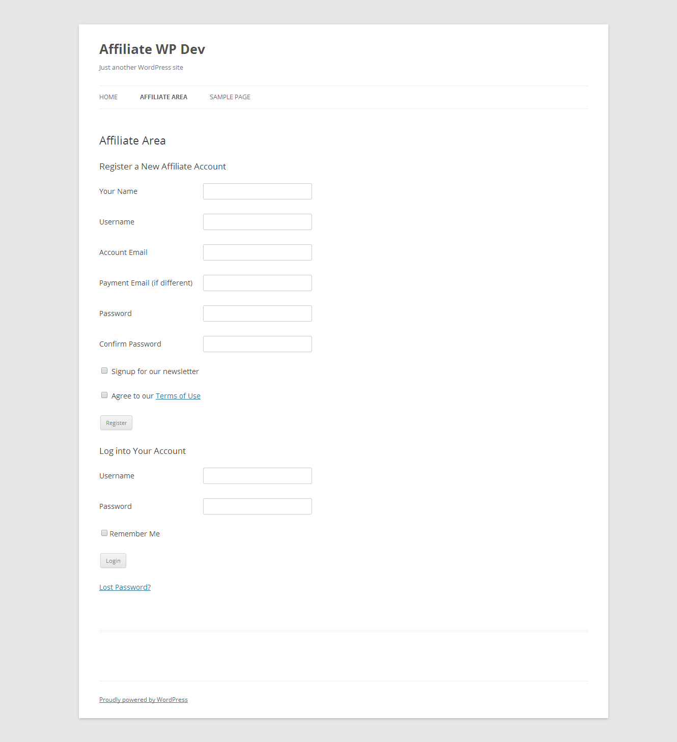 Newsletter Subscription checkbox on the Affiliate Registration Page