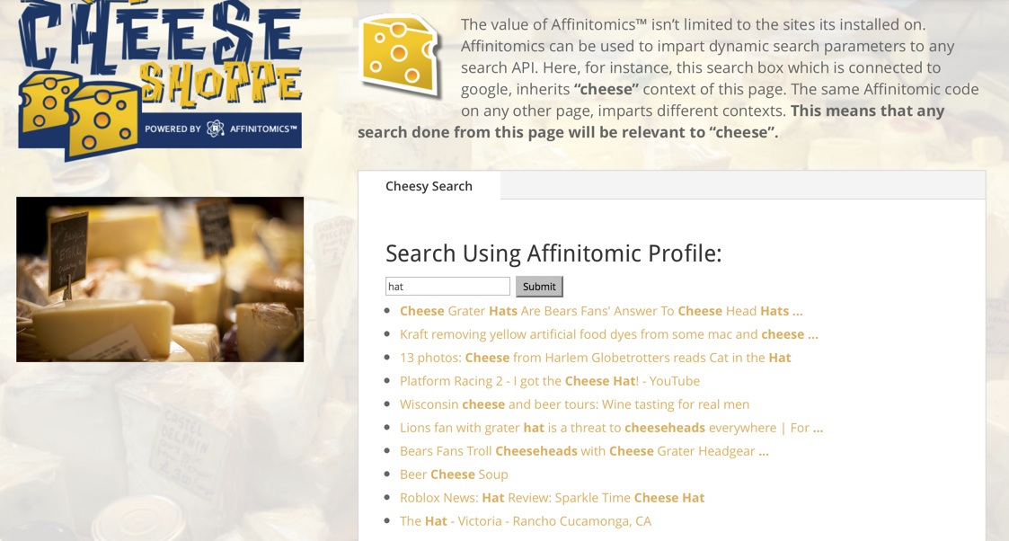 This is a JumpSearch from a “Cheese Shop” Archetype, searching for “hat.”