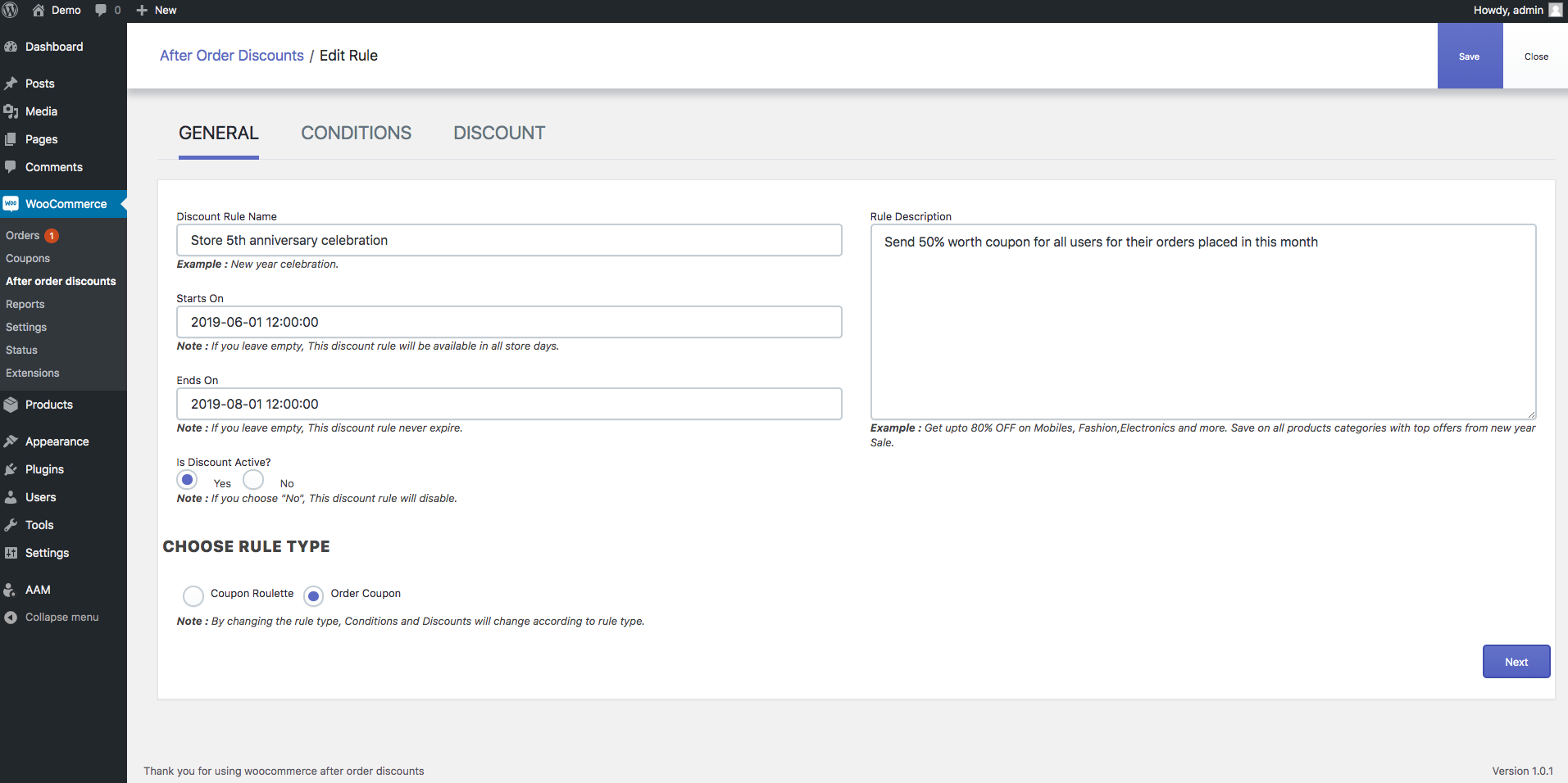 Create Rules General Settings