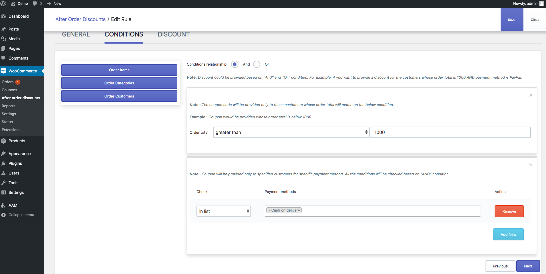 Create Rules with Condition Settings