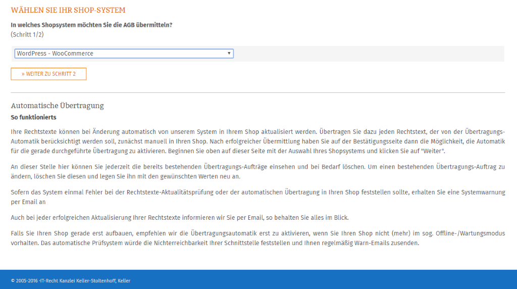 Protection package of IT-Recht Kanzlei München – Choose shop system