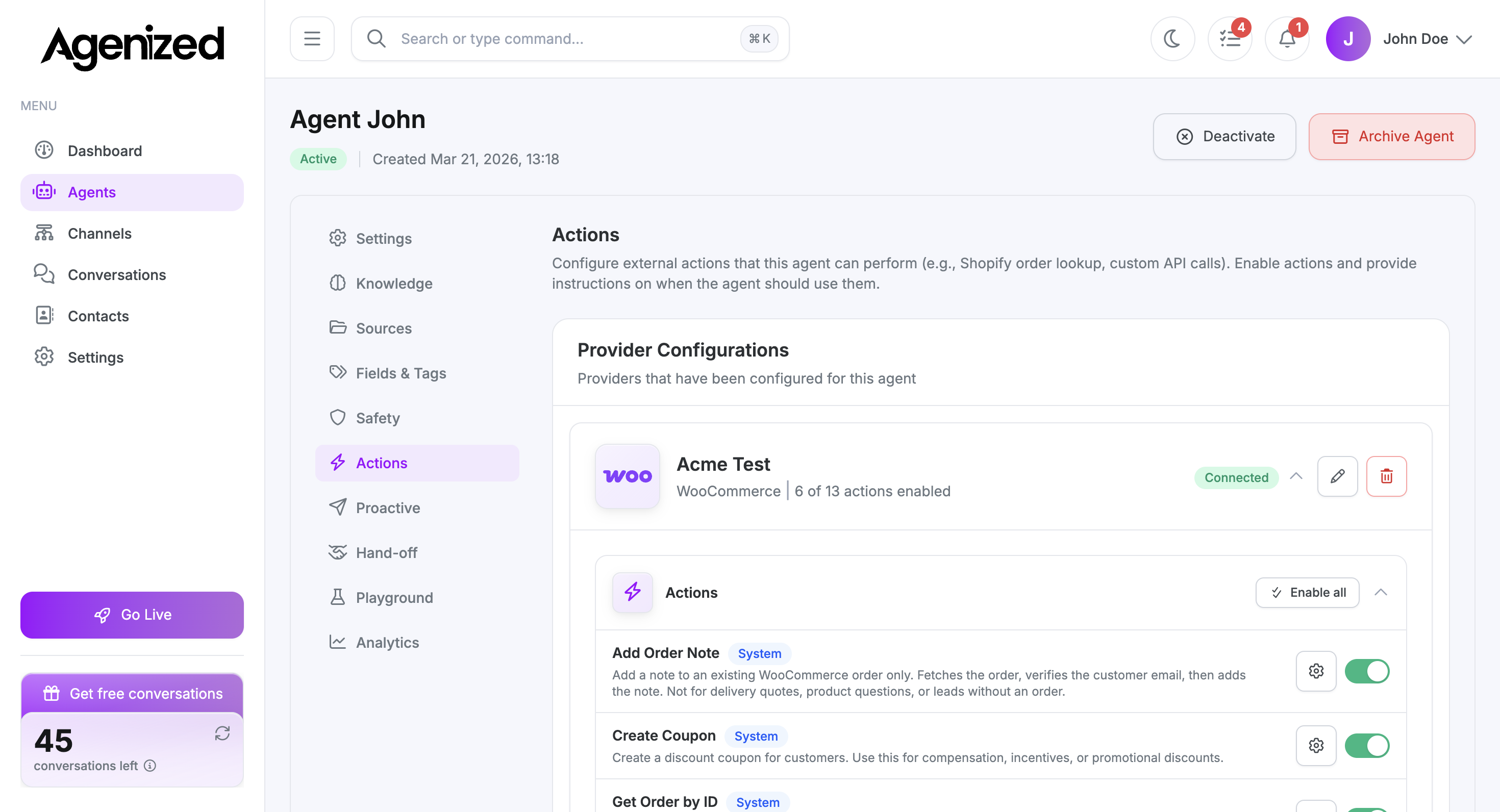 Agents: create and tune your sales or support agent
