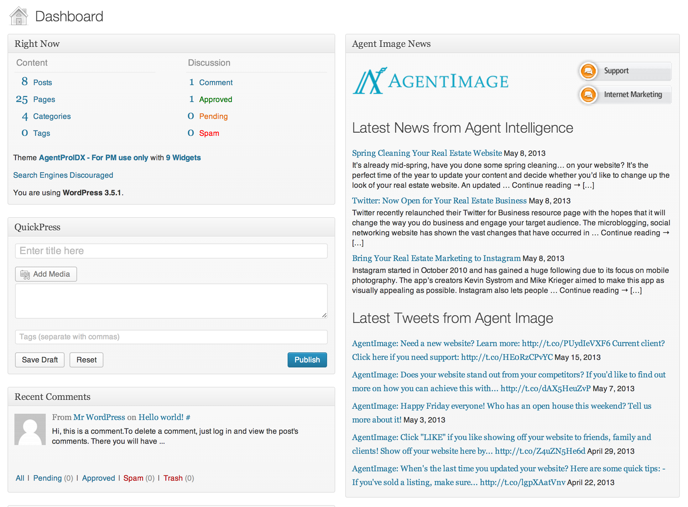 The plugin creates a widget on your Dashboard. Stay up to date from Agent Image!