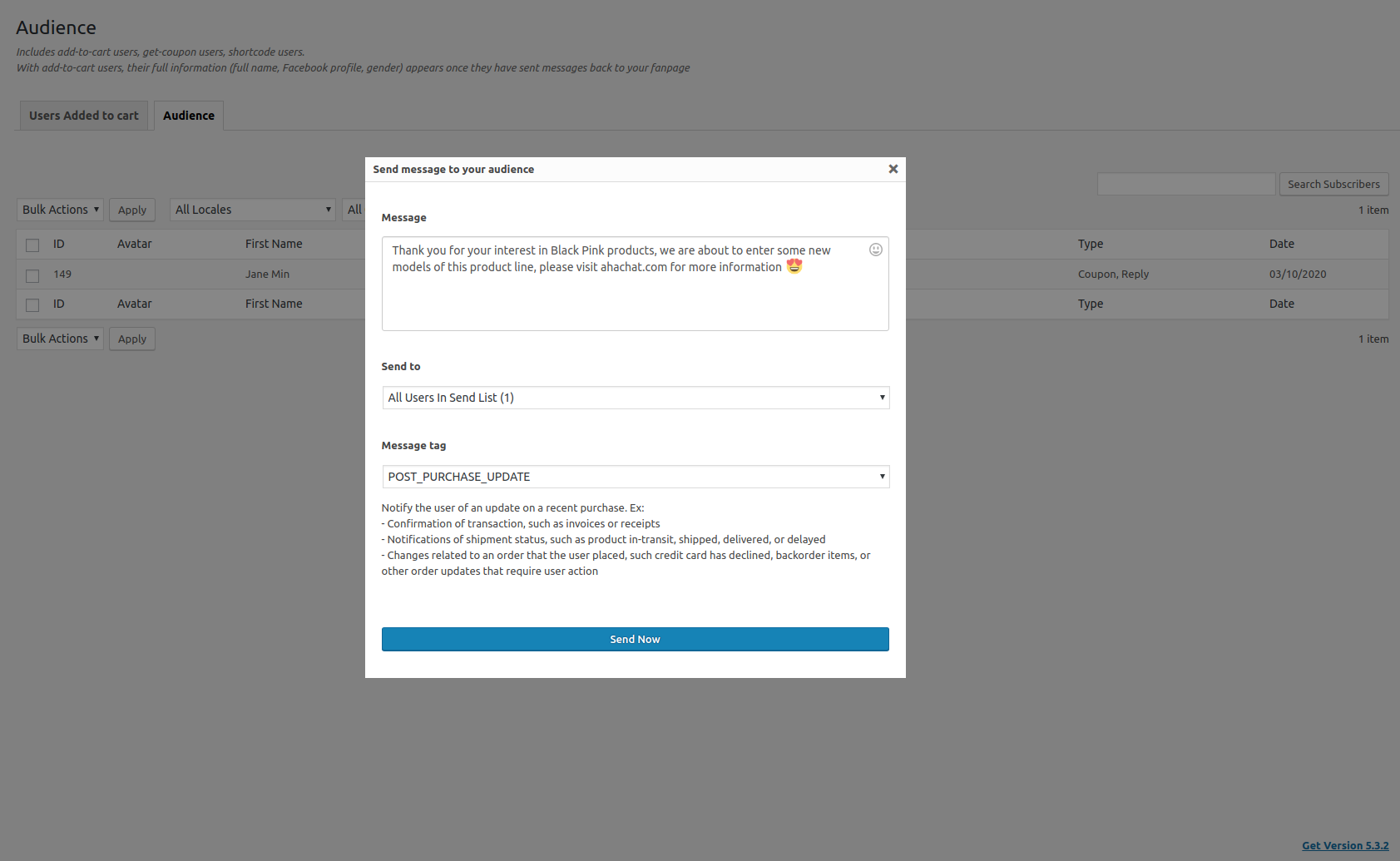 Admin Console > Audience