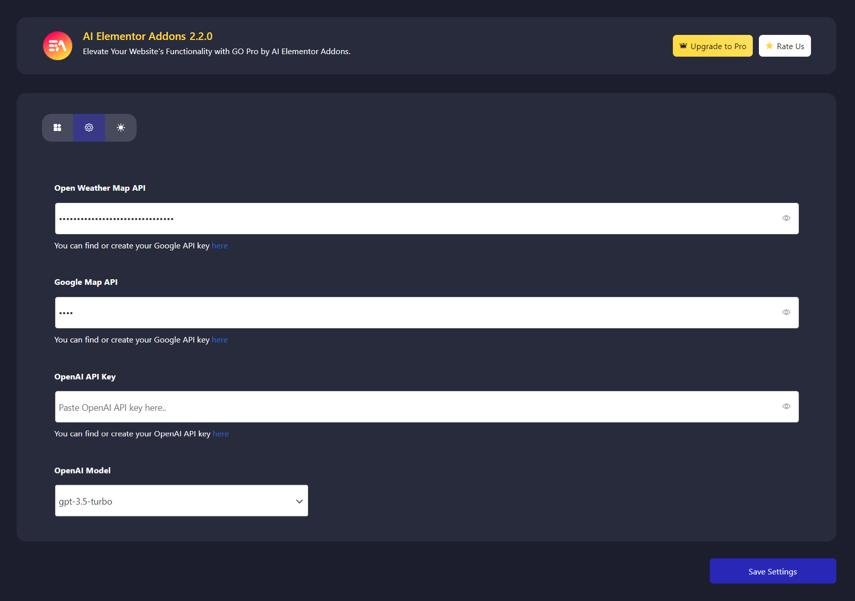 Elementor AI Addons Settings