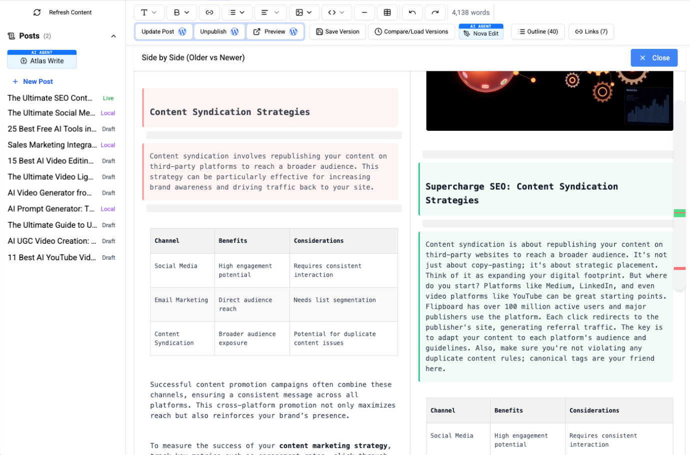 Content editing interface