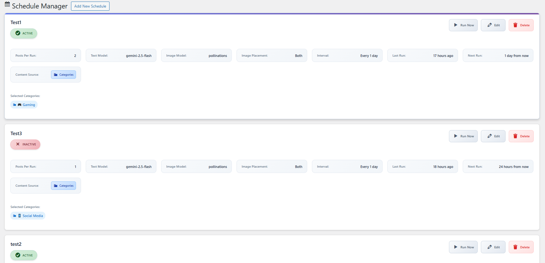 Schedule Manager showing automation schedules