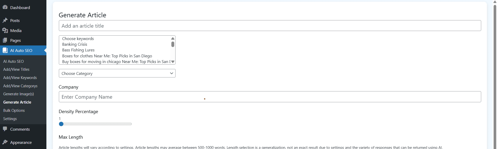 AI Auto SEO Menus Section.