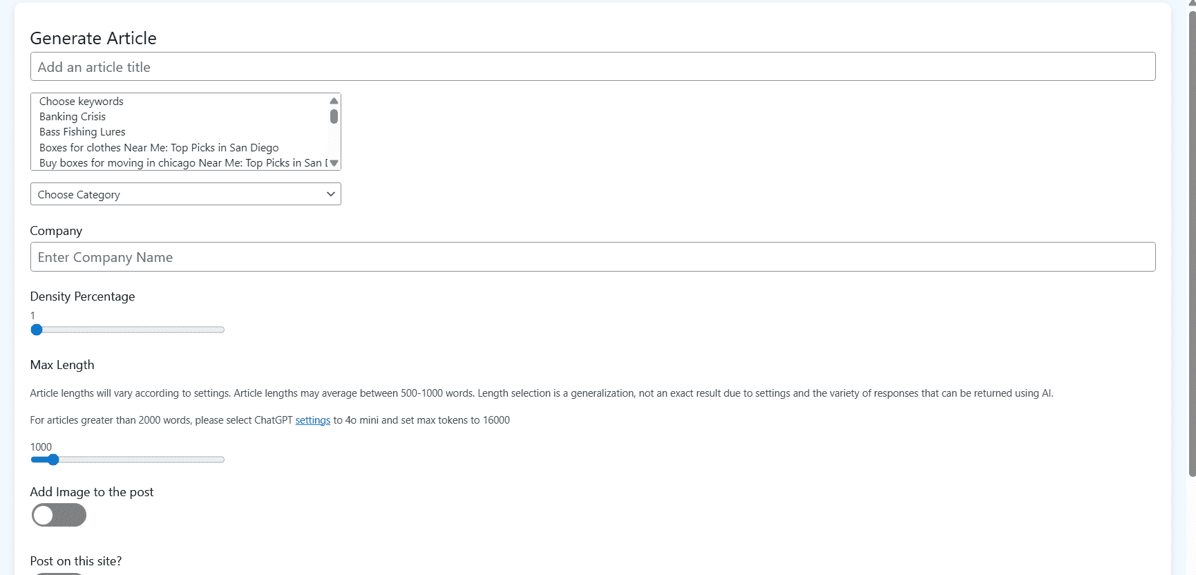 AI Auto SEO Generate Article Page.