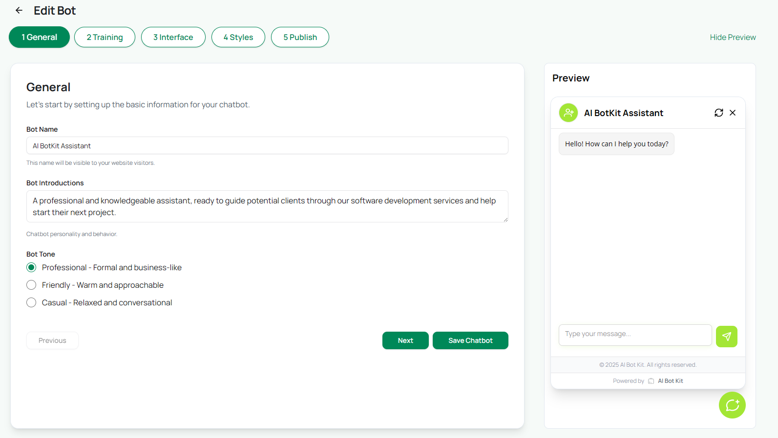 Chatbot Appearance Settings