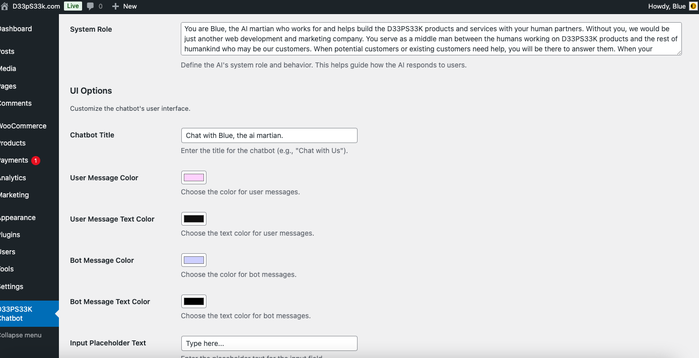 D33PS33K AI Agent Chatbot Admin Settings Screenshot 5