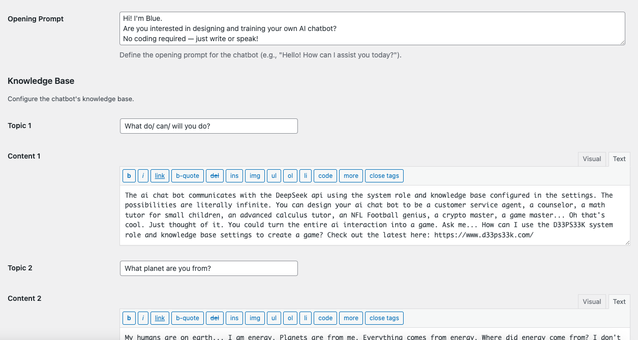 D33PS33K AI Agent Chat bot Admin Settings Screenshot 6
