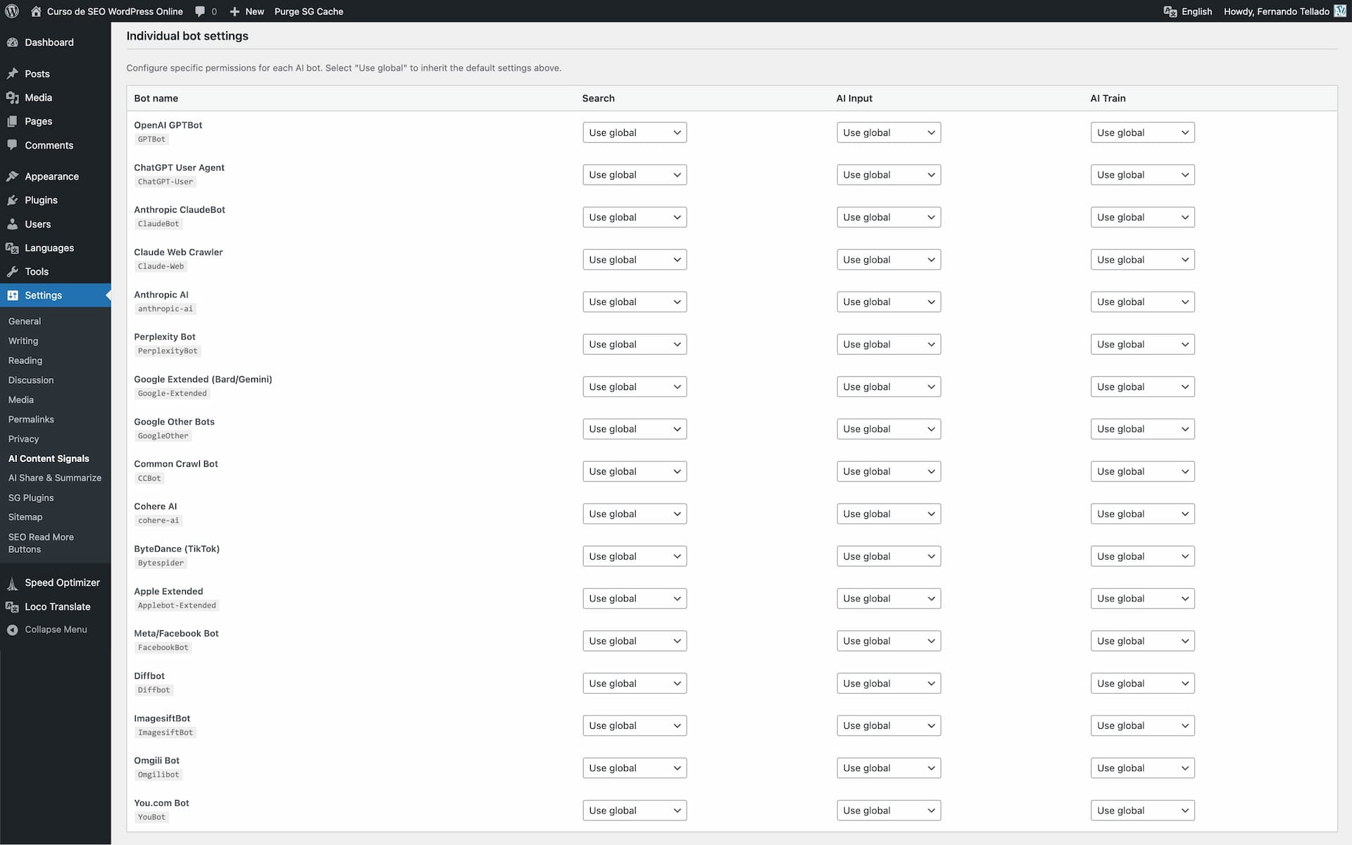 Live preview of generated robots.txt content